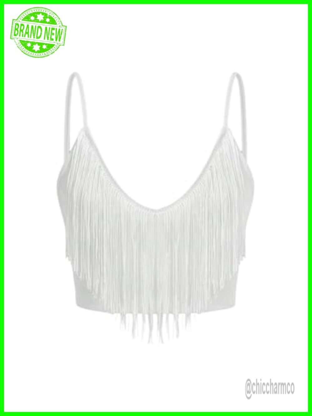Fringe Trim Tassel V Neck Sleeveless Cami Crop Top Festival Country Concert